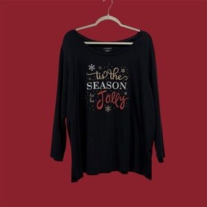 Catherine’s 1X Women's Black 'Tis the Season to be Jolly Top w/ sparkle letters
